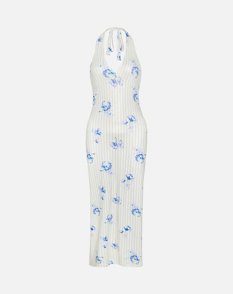 Image of Fadwa Midikleid mit floralem Streifen in Creme