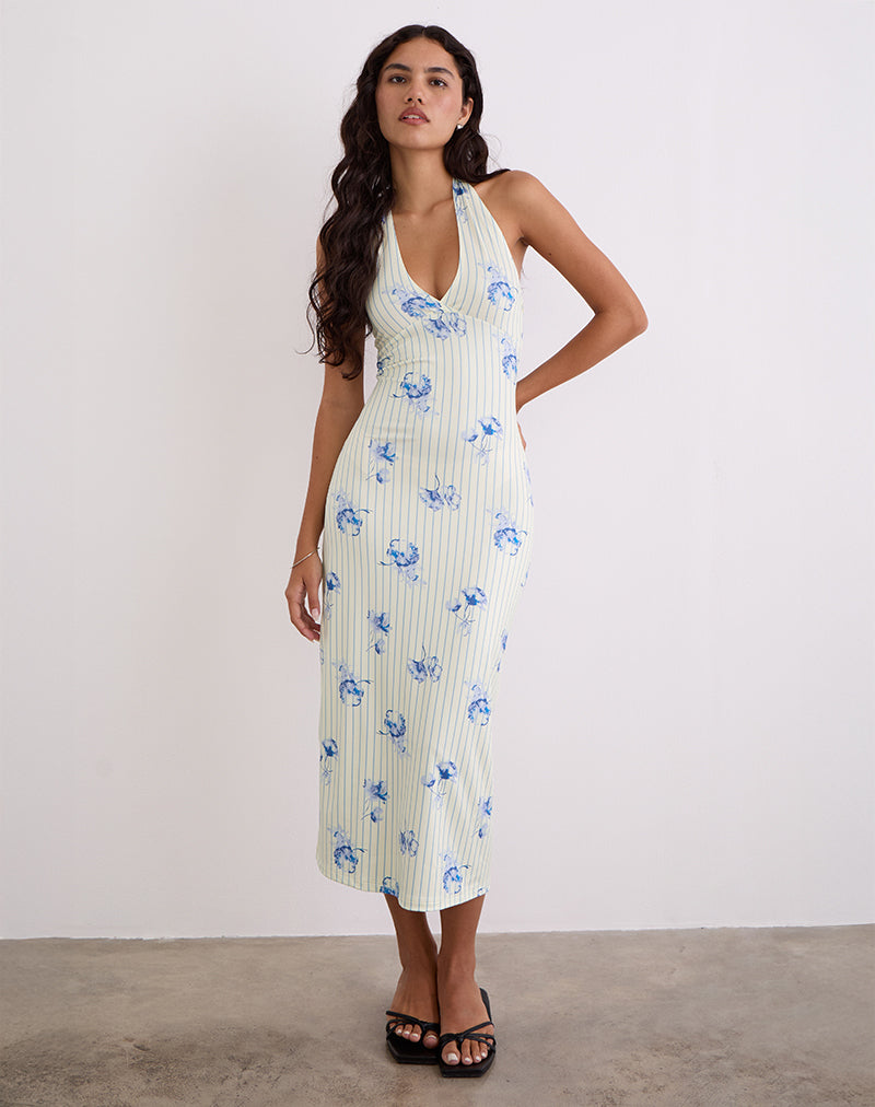 Image of Fadwa Midikleid mit floralem Streifen in Creme