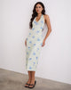 Image of Fadwa Midikleid mit floralem Streifen in Creme