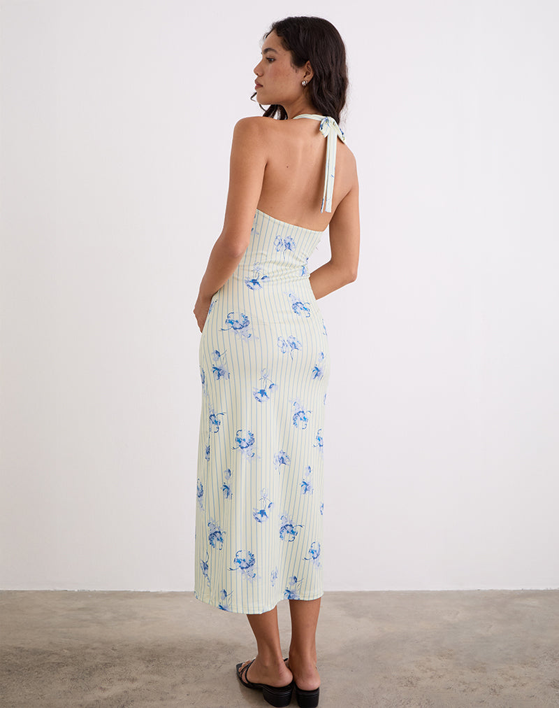 Image of Fadwa Midikleid mit floralem Streifen in Creme