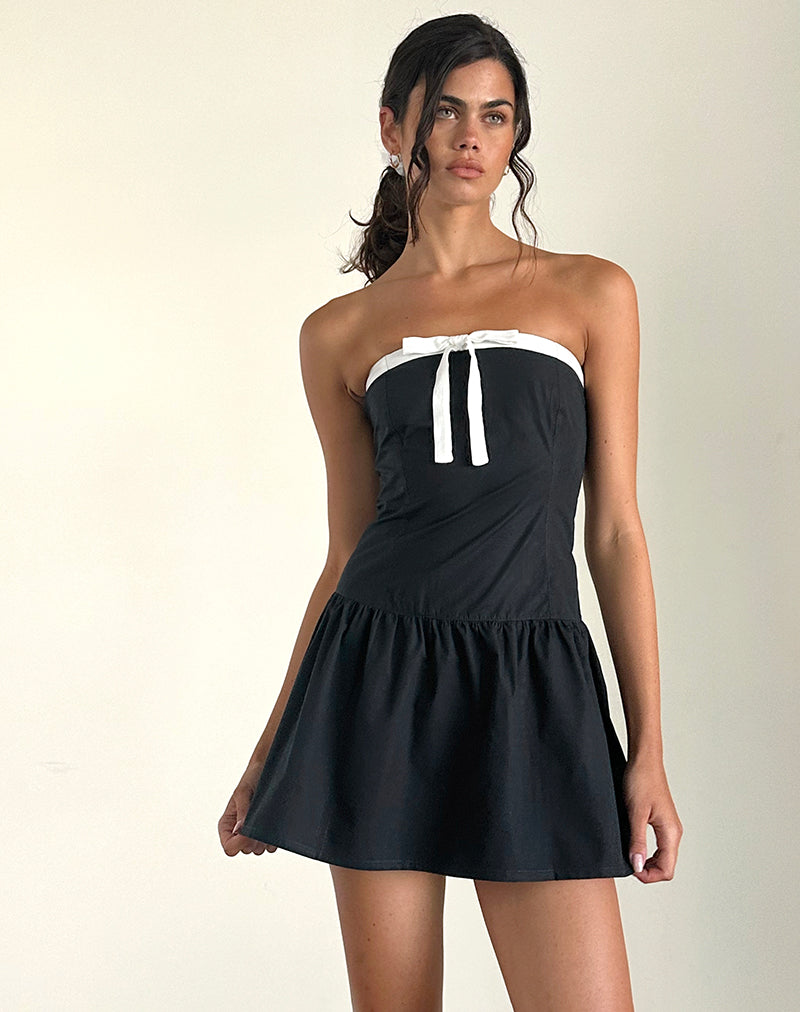 Image of Faelas Minikleid in Steppschuh mit weißen Schleifen