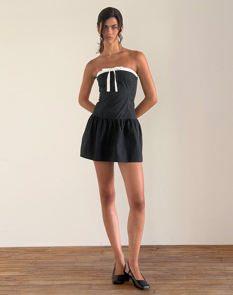 Image of Faelas Minikleid in Steppschuh mit weißen Schleifen
