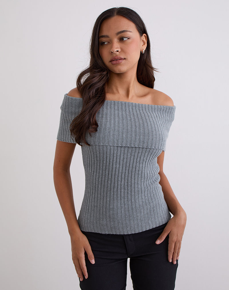 Fahari Foldover-Top aus Rippenstrick Grau
