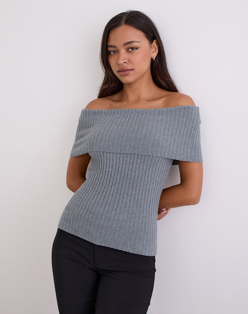 Fahari Foldover-Top aus Rippenstrick Grau