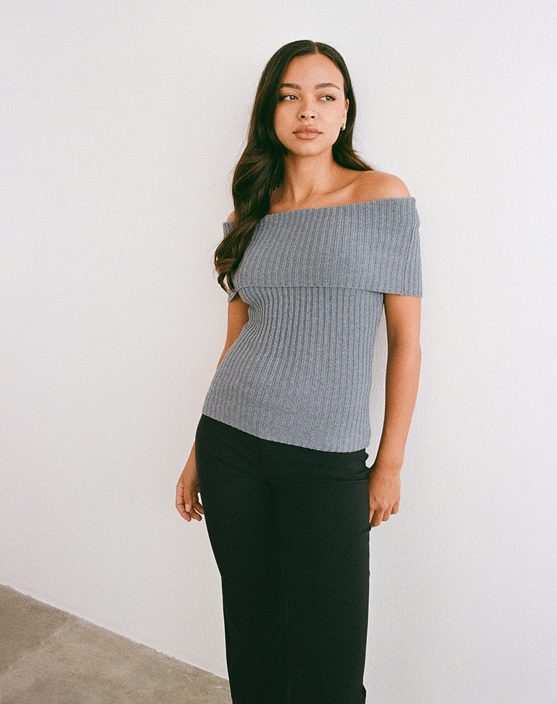 Image of Fahari Foldover Top aus Rippenstrick Grau