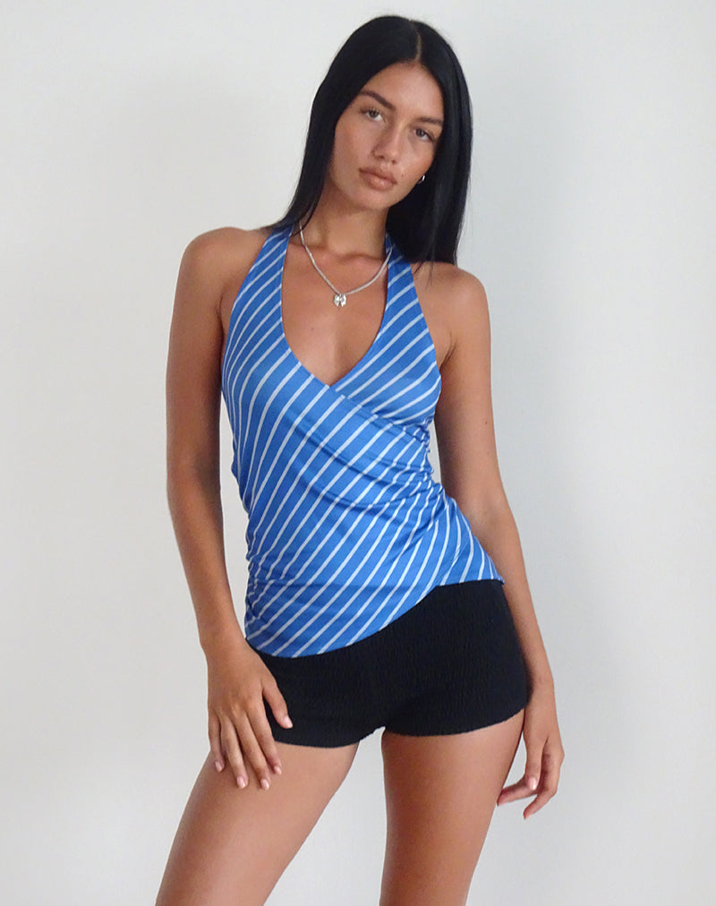 Fayez Slinky Top in Blau mit Diagonalstreifen