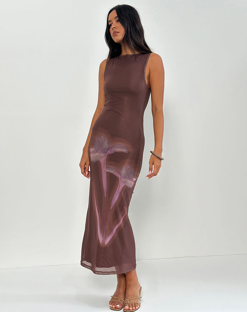 Fayola Maxikleid mit verschwommenem Blumendruck Braun