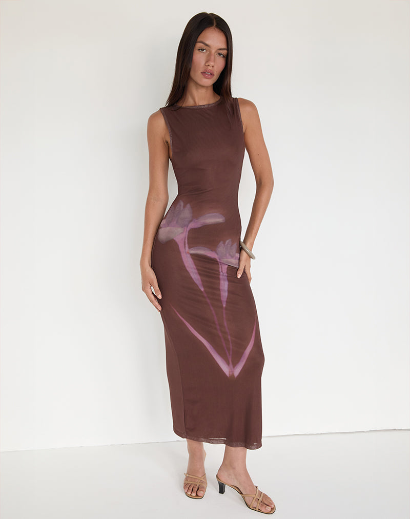 Fayola Maxikleid mit verschwommenem Blumendruck Braun