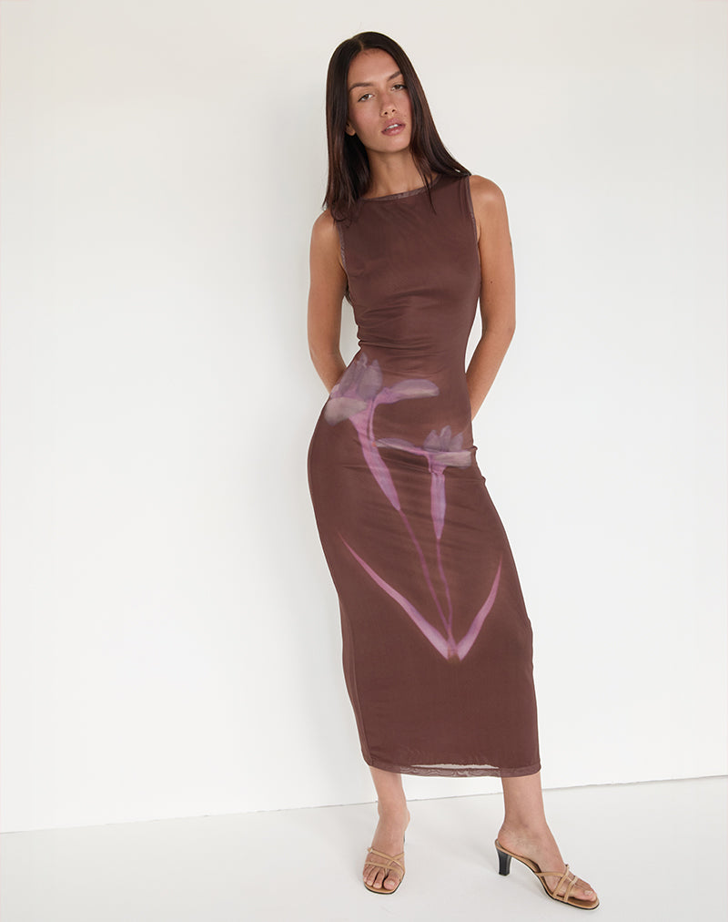 Image of Fayola Maxikleid mit unscharfem Blumenmuster Braun