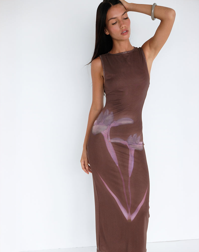 Fayola Maxikleid mit verschwommenem Blumendruck Braun