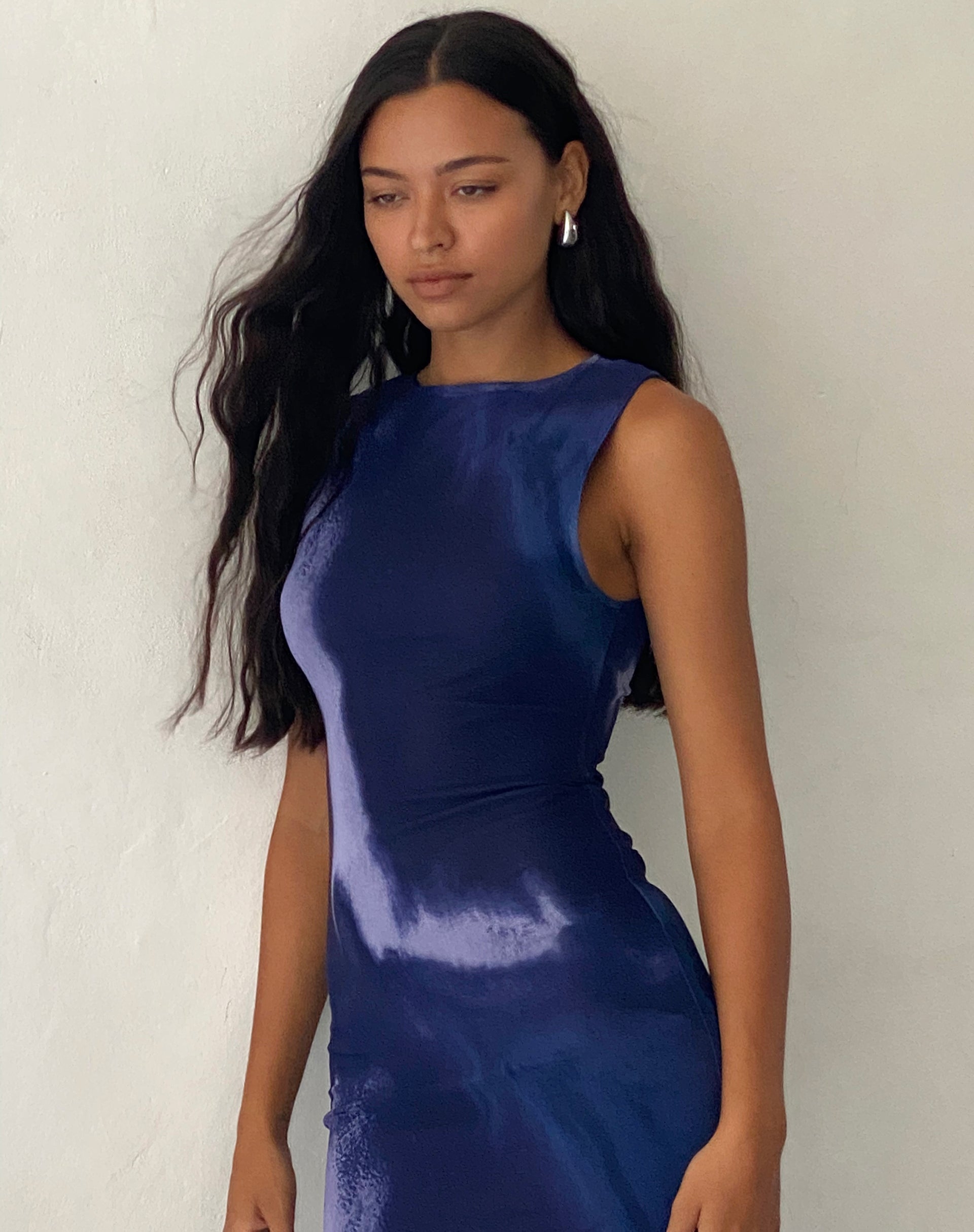 Image of Fayola Bedrucktes Maxikleid in Watercolour Navy