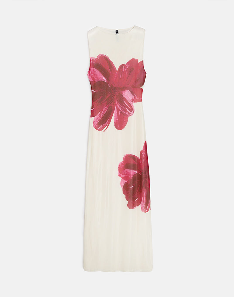 Image of Fayola Bedrucktes Maxikleid in Creme mit roter Aquarellblume