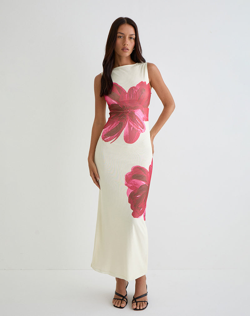 Image of Fayola Bedrucktes Maxikleid in Creme mit roter Aquarellblume
