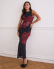Image of Fayola Maxikleid in Schwarz mit burgunderfarbener Aquarellblume