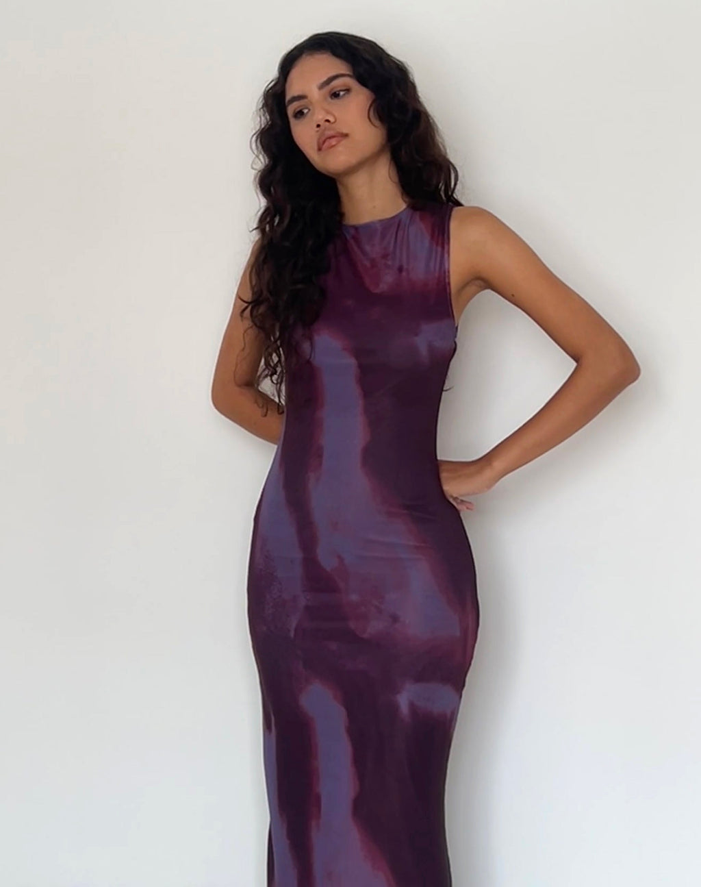 Fayola Bedrucktes Maxikleid in Watercolour Wein