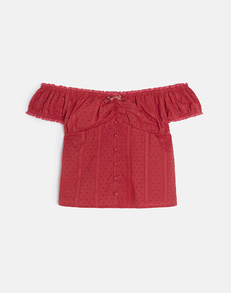 Fayra Bardot Korsett-Top in Dobby Rot