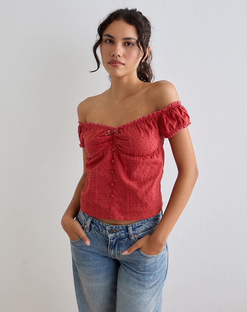 Bild von Fayra Bardot Korsett Top in Dobby Rot