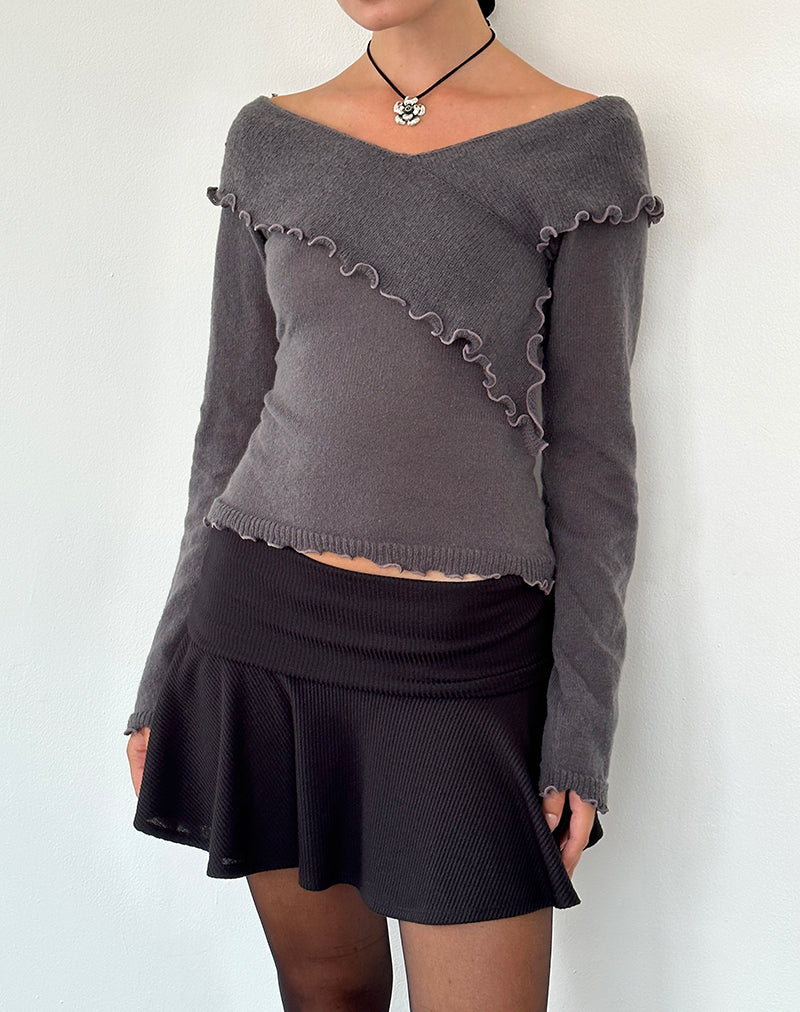 Febby Sheer Knit Pullover in Dunkel Charcoal