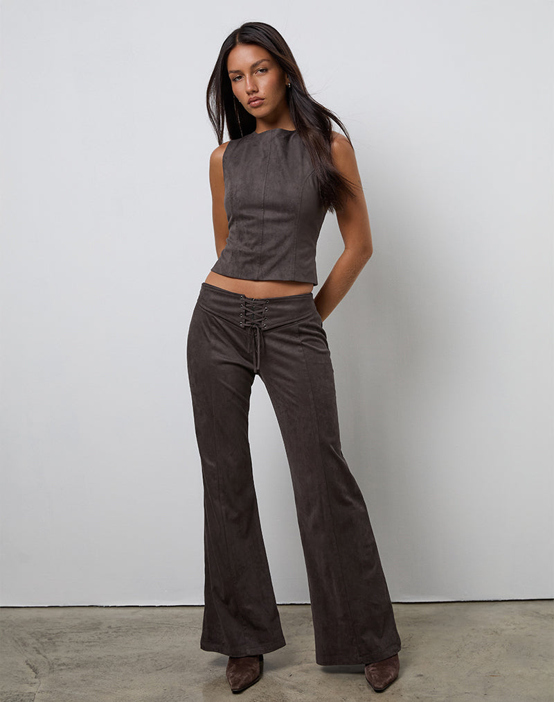 Bild von Felia Tie Back Top aus Wildlederimitat Dunkelkastanie