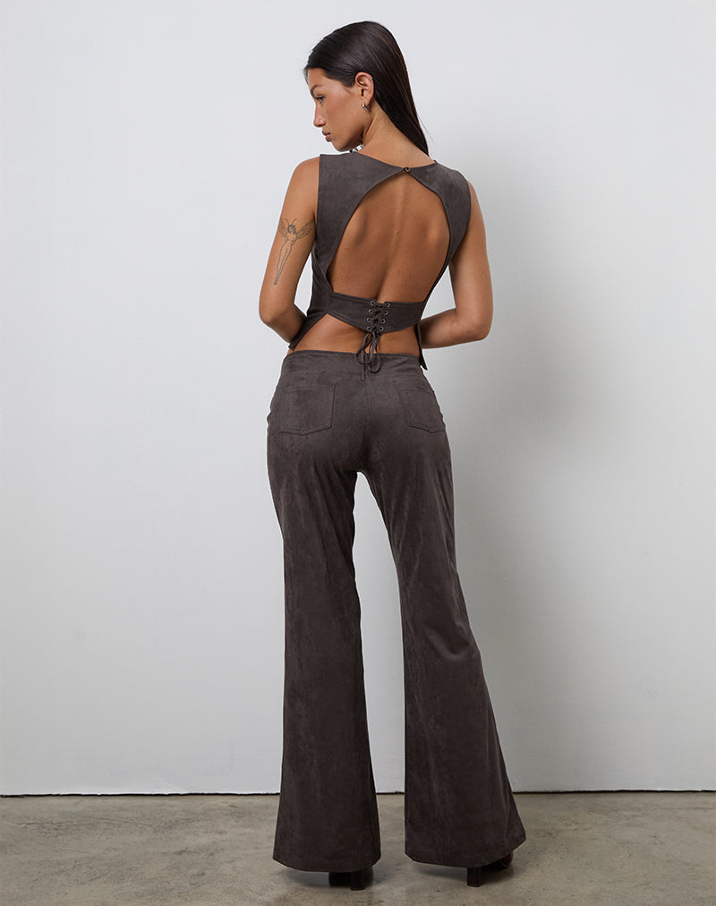 Felia Tie Back Top aus Wildlederimitat Dunkelkastanie