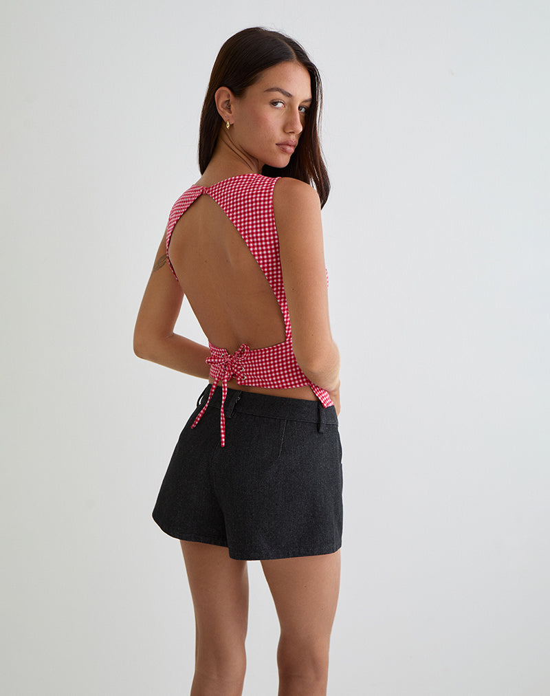 Felia Top mit Schnürung in Rot Gingham