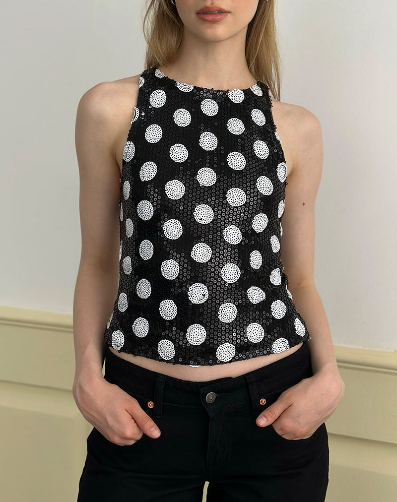 Felicita Top aus Polka-Pailletten Monochrom