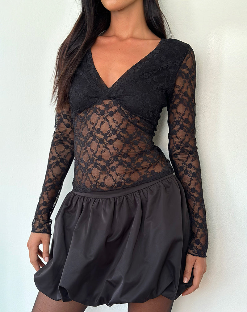 Image of Fiore Langarm-Top in Schwarz Canina Rose Lace