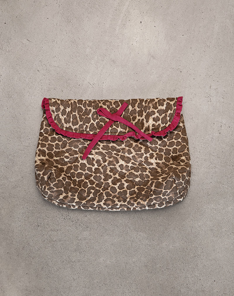 Faltbare Kosmetiktasche in Leopard mit roter Rüschenschleife
