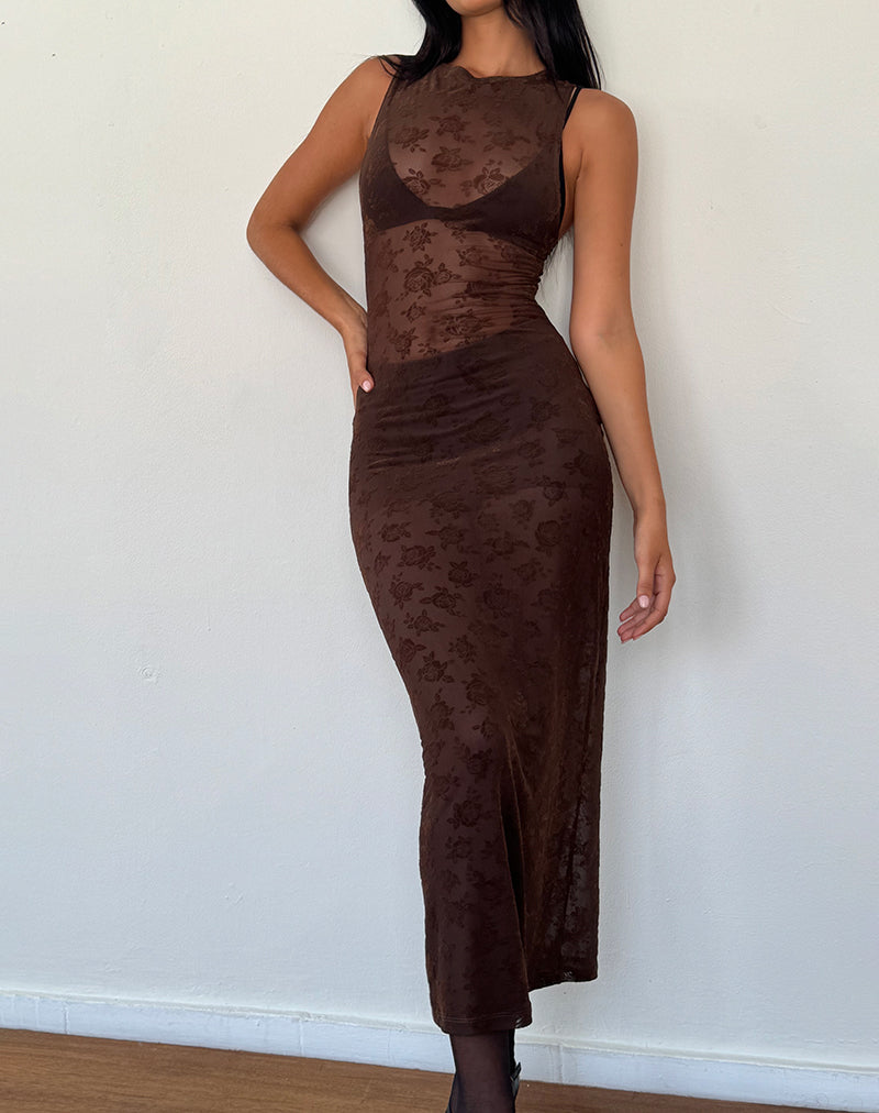 Image of Florian Romantic Rose Midikleid in Flock Braun