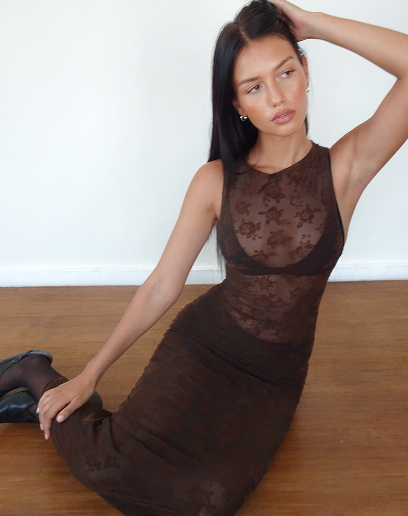 Image of Florian Romantic Rose Midikleid in Flock Braun