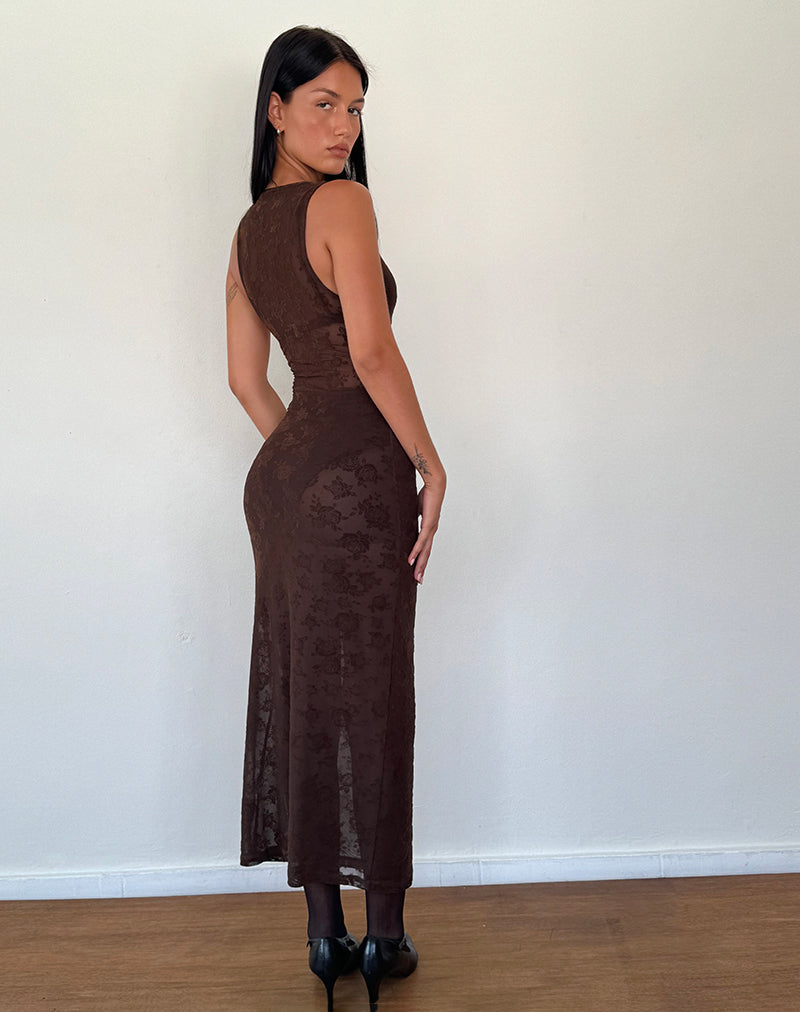 Image of Florian Romantic Rose Midikleid in Flock Braun