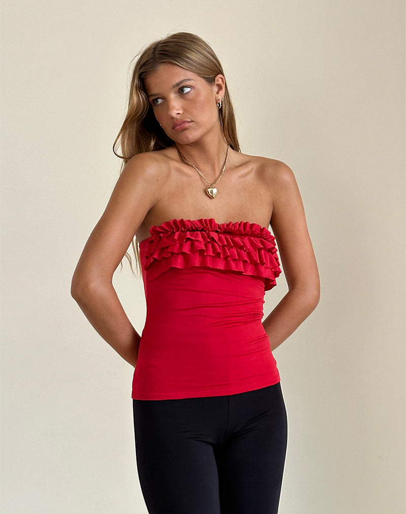 Bild von Fortuna Ruffle Bandeau Top in Slinky Rot