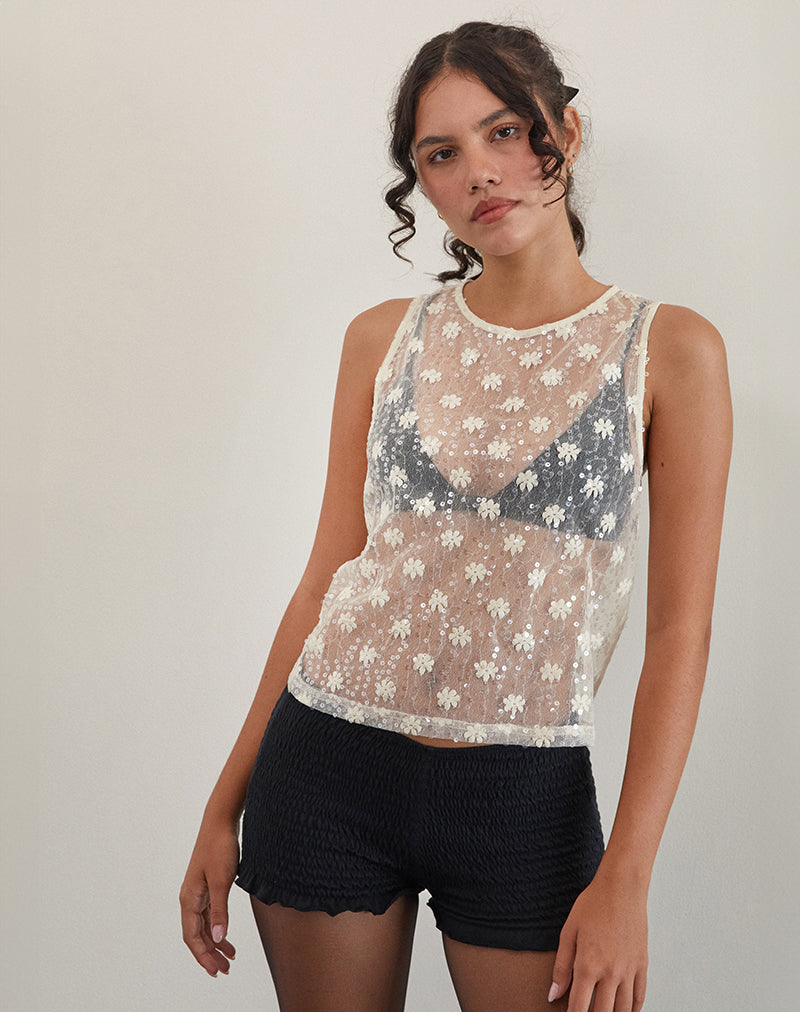 Image of Franka Tank Top aus Paillettenspitze Elfenbein