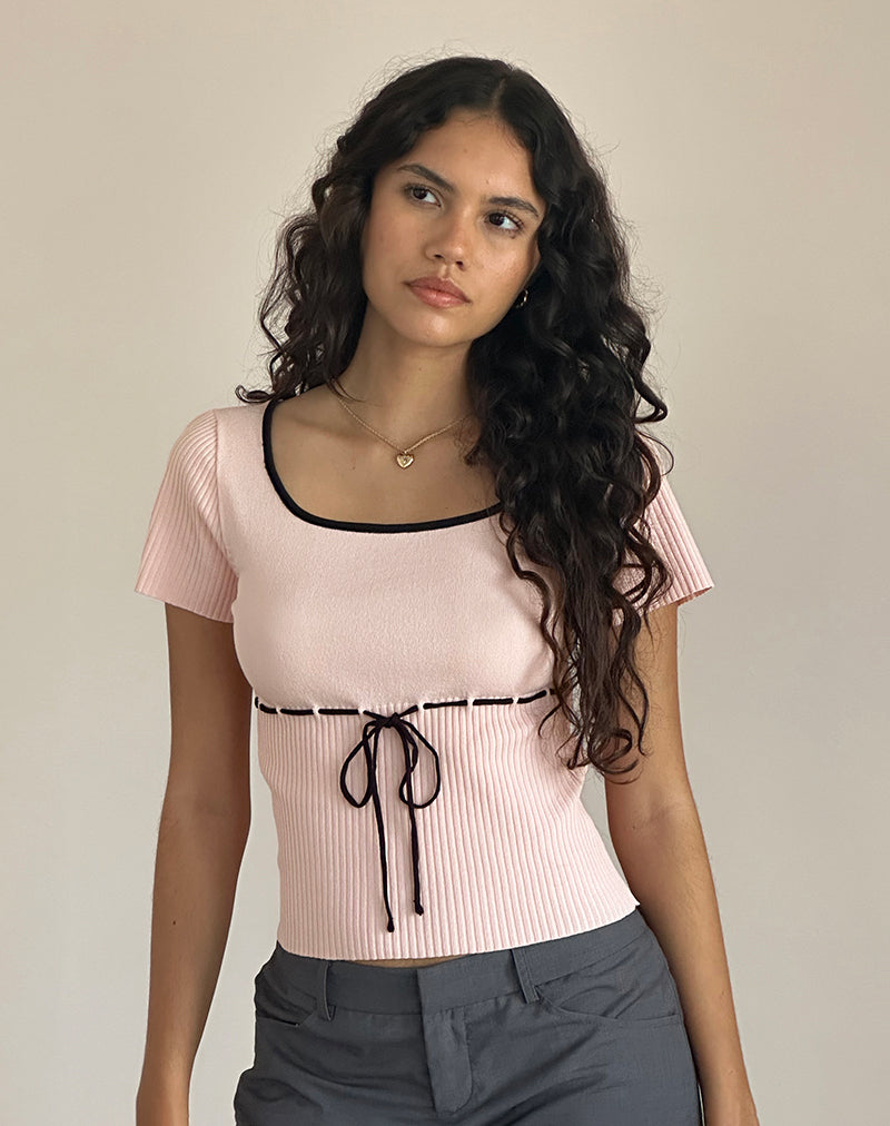 Frauke Top in Blush Pink mit Schwarz