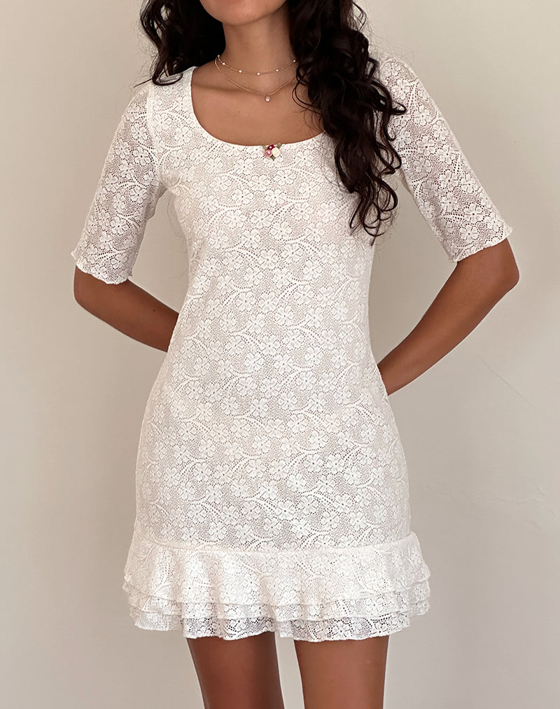 Image of Fredrika Minikleid aus Spitze Elfenbein