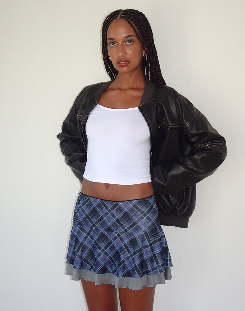 Image of Friska Minirock aus blau-grauem Karo-Mesh
