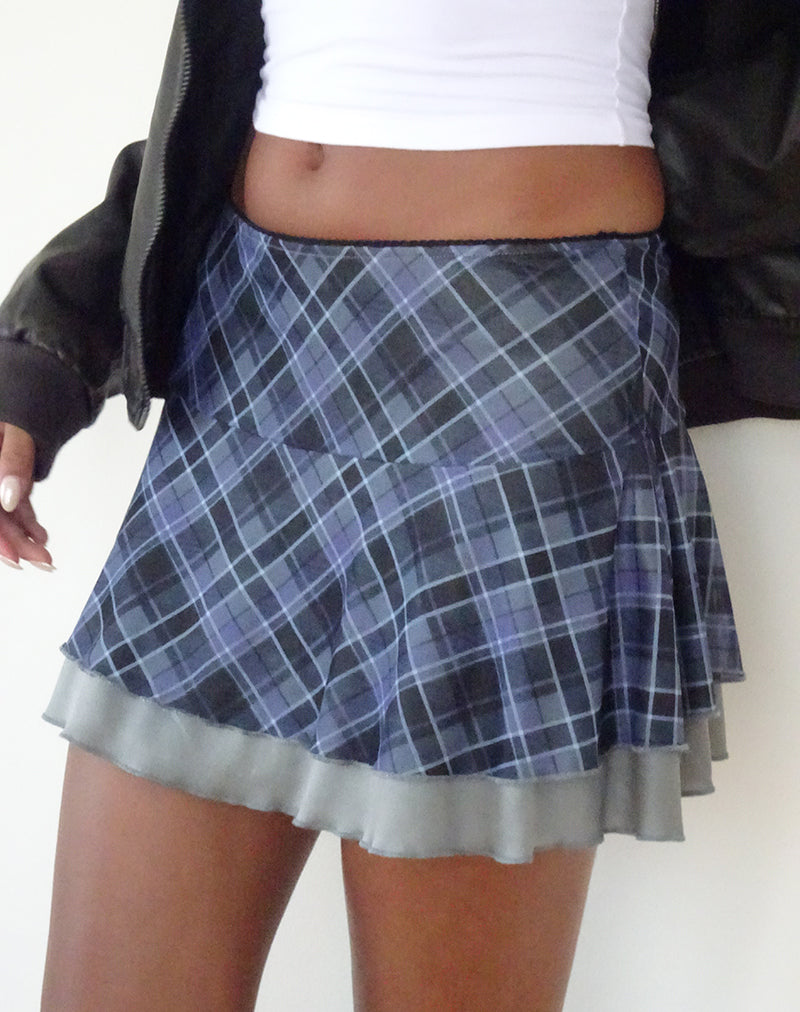 Image of Friska Minirock aus blau-grauem Karo-Mesh