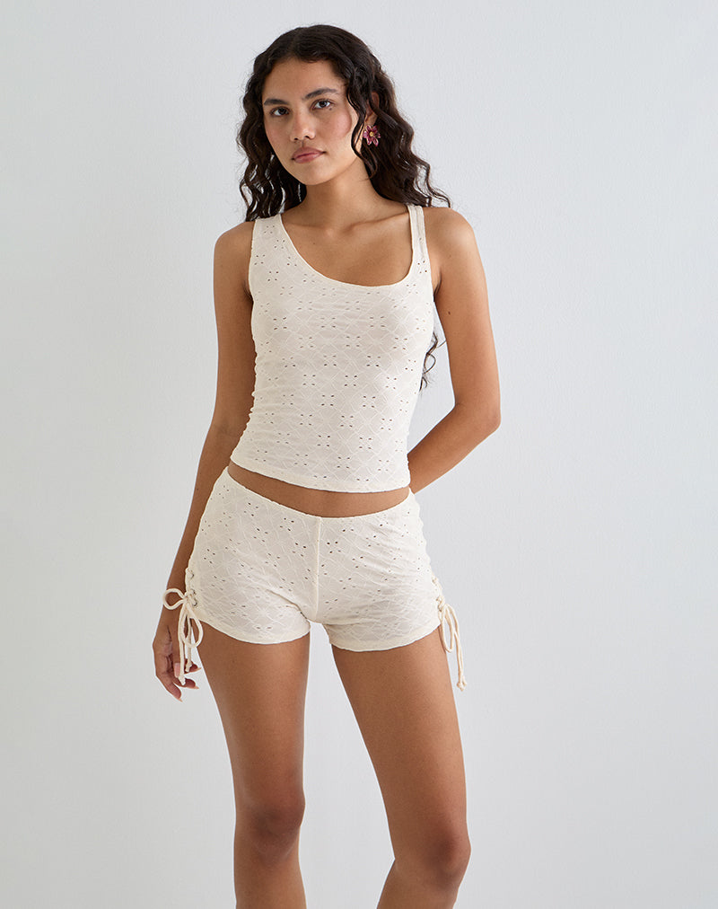 Image of Fukama Ärmelloses Top aus Stretch-Broderie Creme