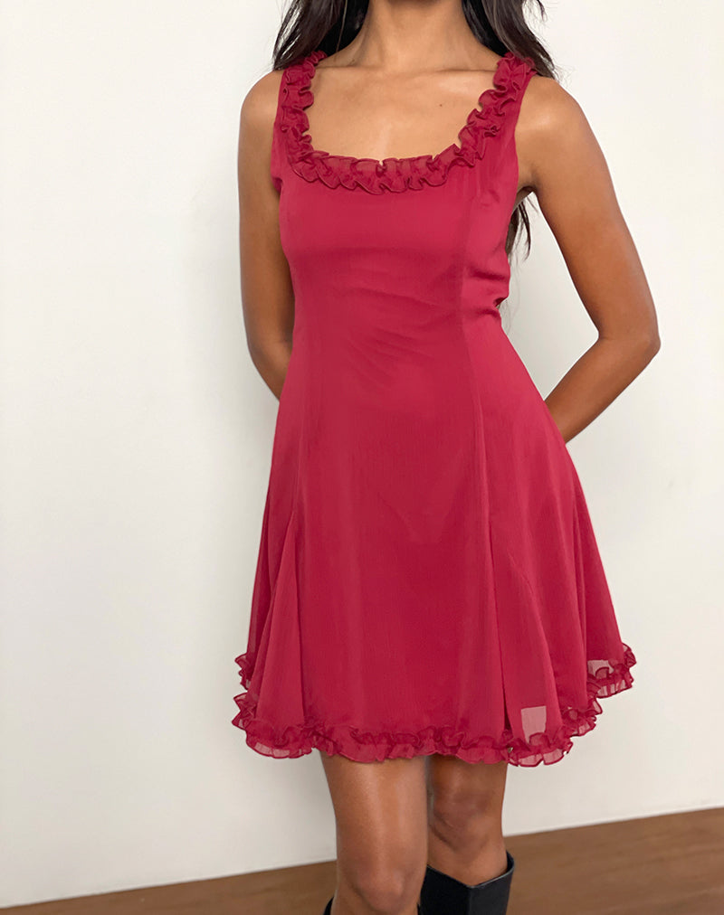 Bild von Fulvia Slip Mini Dress mit Rüschen in Deep Red