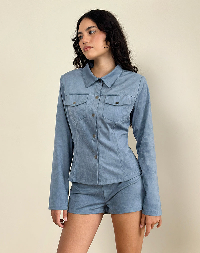Image of Fyodora Jacke aus Wildleder Dusty Blue