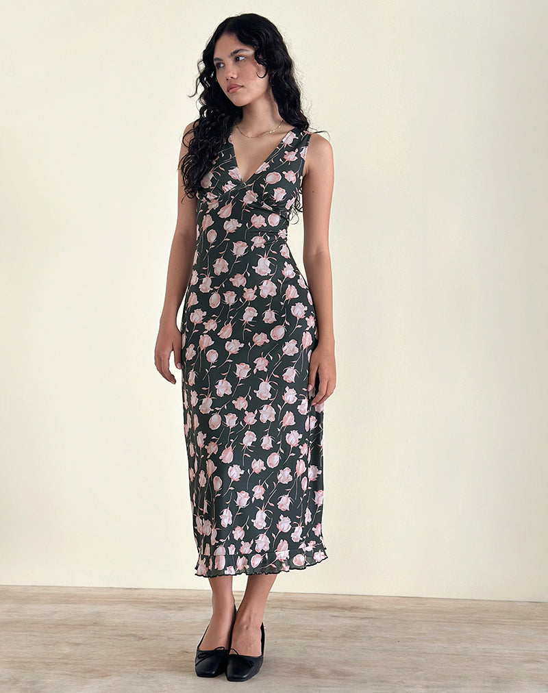 Gabriela Midikleid in Falling Rose Jet Black