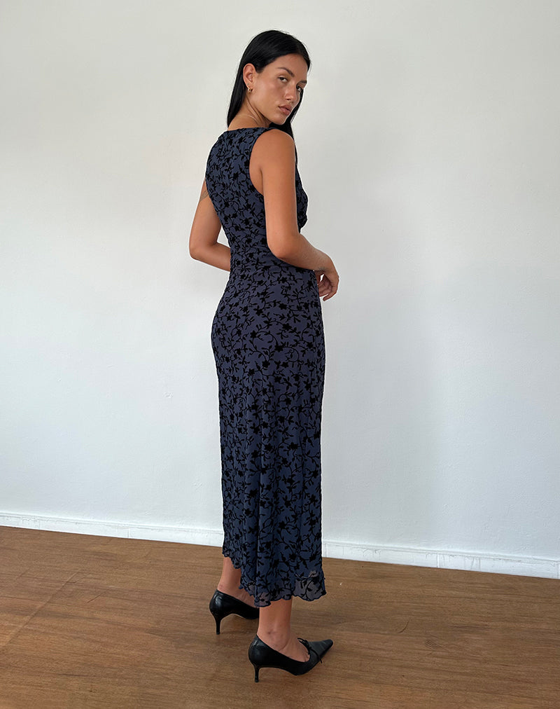 Gabriela Midikleid in beflockter Blütenform Navy