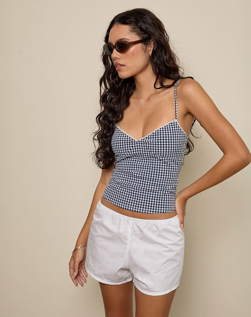 Image of Gaika Cami Top aus Seersucker Gingham Navy