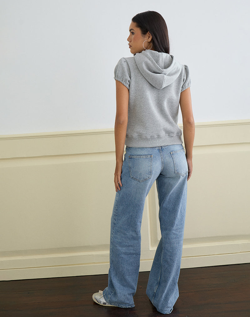 Image of Galia Kurzarm-Kapuzenpullover mit Reißverschluss in Grau meliert