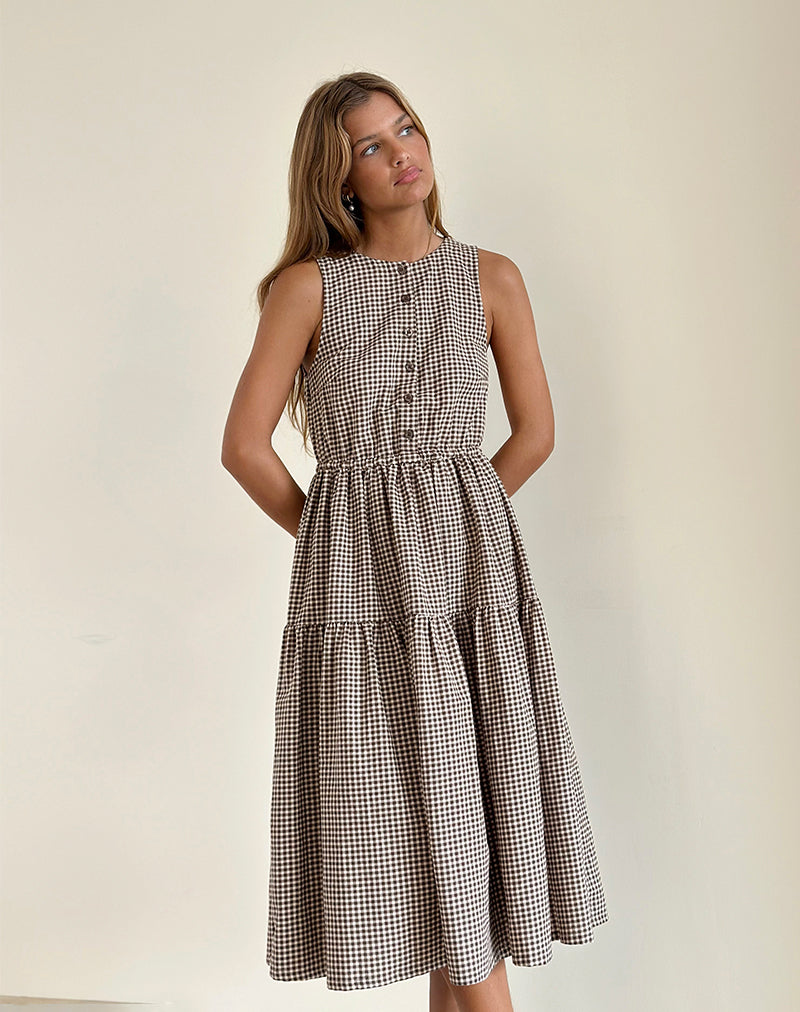 Galuh Smock Kleid in Mini Brown Gingham