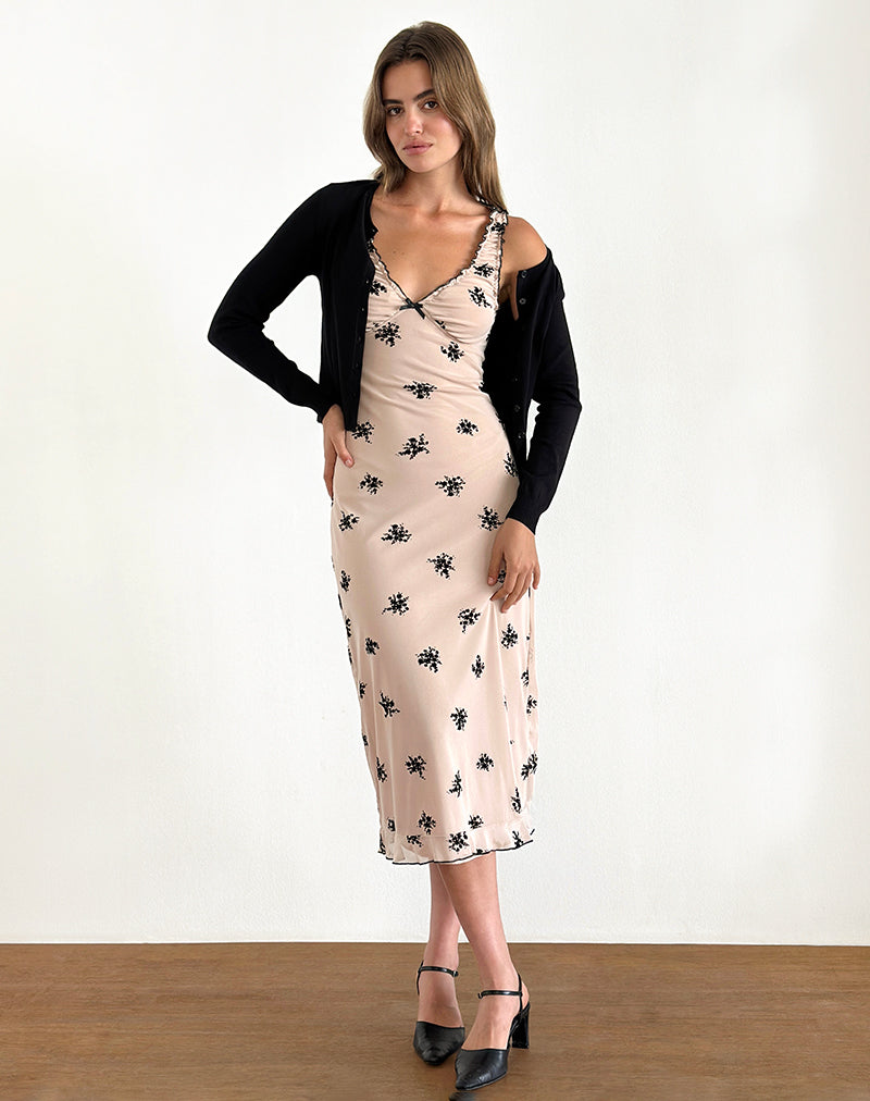 Image of Gandira Midikleid in Cluster Ditsy Floral Flock Nude