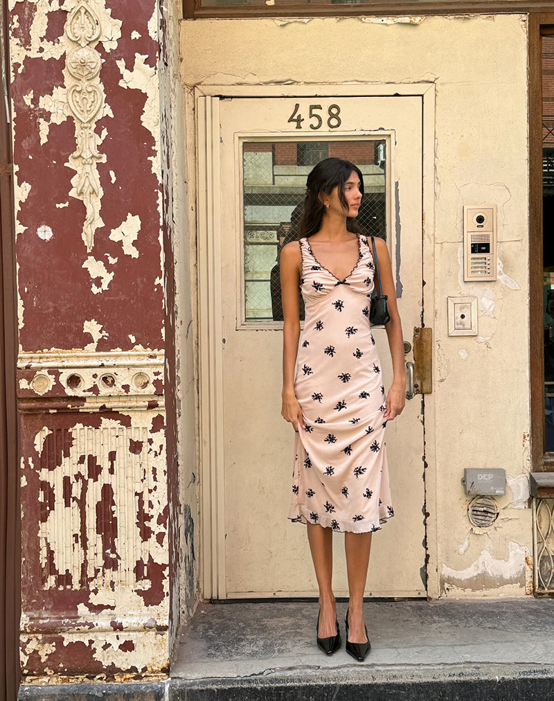 Gandira Midikleid aus Cluster Ditsy Floral Flock Nude