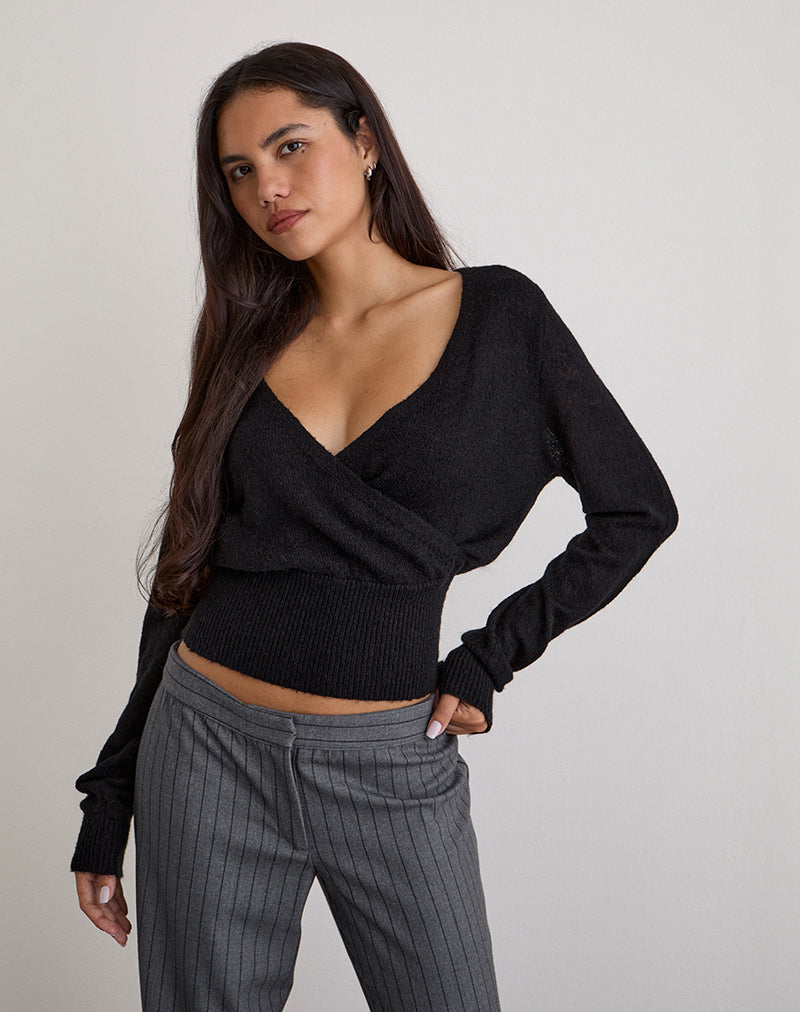 Image of Nilza Wickeltop aus Strick Schwarz