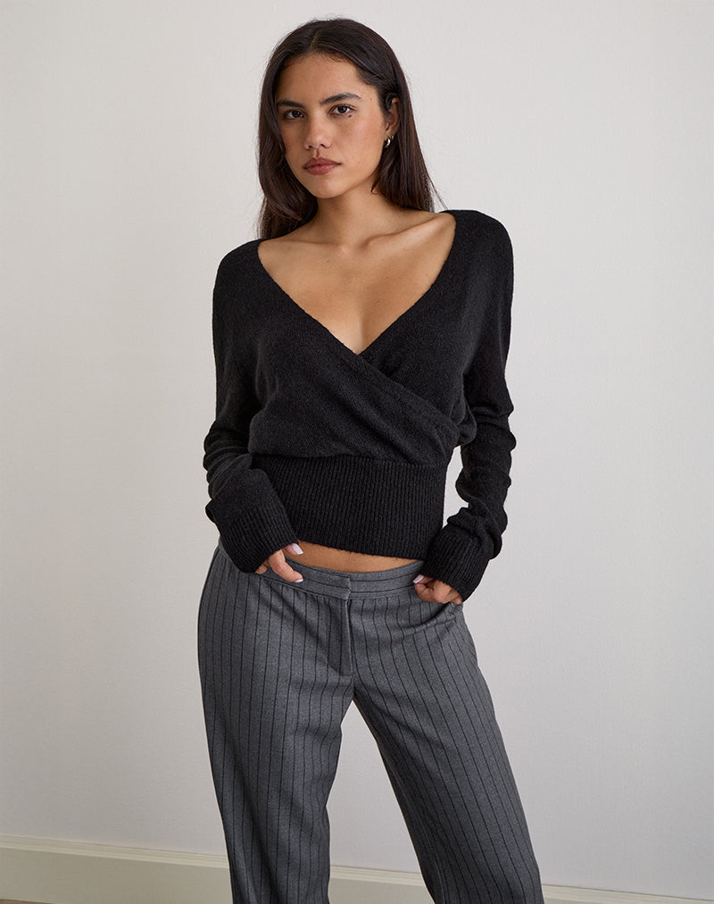 Image of Nilza Wickeltop aus Strick Schwarz