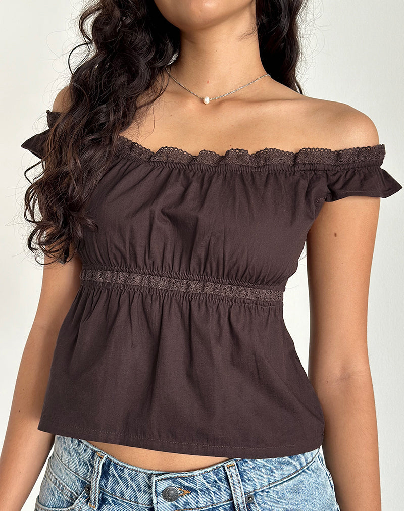 Gapita Bardot Top aus Popeline Deep Mahogany